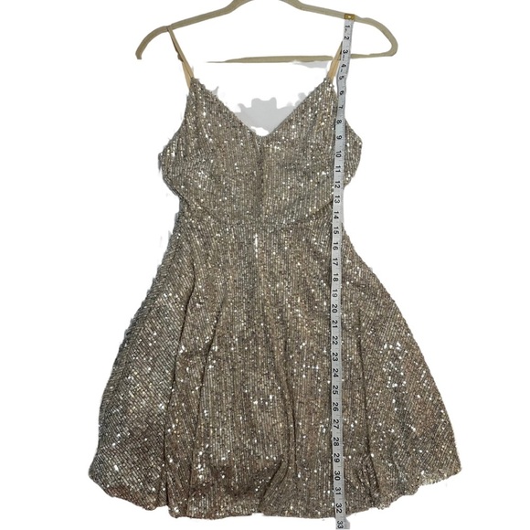 Lulus XS Gold Sequin Fit & Flare Mini Dress Sparkly Party Cocktail - Picture 2 of 16
